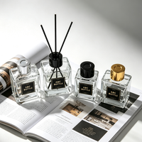 Bouteille diffuseur de parfum en verre transparent carrée, prix usine, 50ml 100ml 150ml 200ml 250ml, avec bouchon à vis