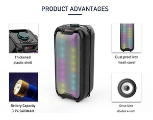 Professional Dual 4 Inch Karaoke Wireless Dj Party Box <strong>System</strong> Subwoofer <strong>Sound</strong> Boombox <strong>Portable</strong> <strong>Bluetooth</strong> Speaker With Led Light - Product Image 2