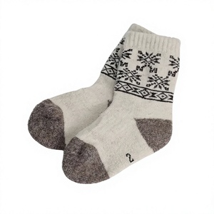 Chaussettes d'hiver pour bébé en laine 100% mongole, épaisses, tricotées, motif jacquard Fair Isle, chaussettes chaudes à la cheville, antibactériennes, respirantes - Product Image 1