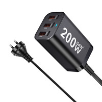 Pengisi Daya YMS-618 200W Adaptor Pengisi Daya Daya Tinggi 3 USB 3 Port Tipe-C Pengisi Daya Cepat PD untuk Ponsel Laptop