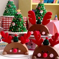 Décoration de gâteau de Noël MOYI : renne en peluche avec cornes, nez rouge et bonnet tricoté – Idéal pour la pâtisserie et les fêtes de Noël