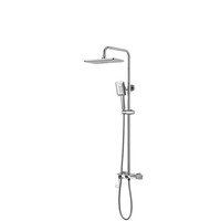 Système de douche gris anthracite moderne avec étagère de rangement, ensemble de douche mural à effet pluie avec douchette à main et pulvérisateur de bidet