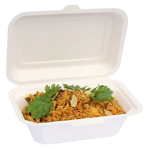 กล่องใส่อาหารฝาพับทำจากชานอ้อยขนาด9x6นิ้วกล่องใส่อาหารกลับบ้านได้พร้อมฝาปิดที่ปลอดภัยเหมาะสำหรับการจัดส่งและการจัดเลี้ยง - Product Image 1