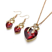 Parure de bijoux en verre cristal, boucles d'oreilles et collier, motif cœur, pour femme, plaqué or 18 carats, plaqué or rose, 18 pouces, alliage, style autrichien