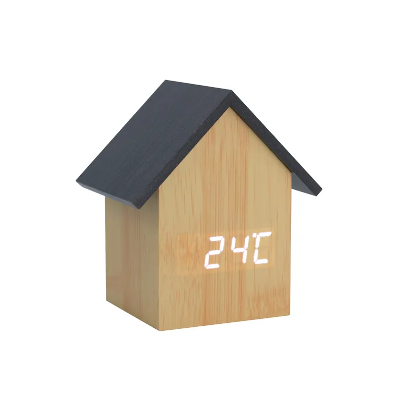Funny House Shape Children Digital Alarm Wooden Clock