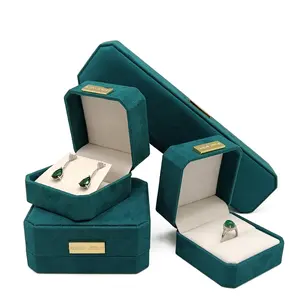 Huayue, роскошная Золотая этикетка, упаковка ювелирных изделий, высококачественный зеленый бархатный пакет, коробка с жемчужным ожерельем, кулон, кольцо, шкатулка для ювелирных изделий