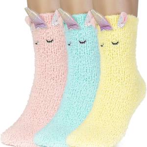 KTS646 Pantofole Invernali Spesse con Logo Personalizzato, Creative 3D a Forma di Unicorno in Pile Corallo, Calzini Pelosi da <span class=keywords><strong>Donna</strong></span> a Metà Polpaccio - Product Image 5
