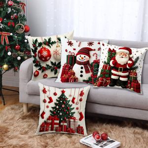 Short Plush Cartoon Snowman Print <b>Pillowcase</b> Christmas Decoration Sofa Living Room Cushion - Product Image 6
