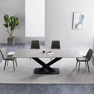 <span class=keywords><strong>Table</strong></span> à manger moderne extensible en céramique plateau en pierre frittée avec base en acier au carbone meubles de salle à manger rectangulaire de luxe - Product Image 1