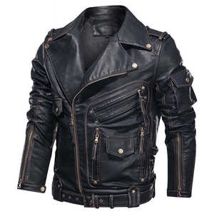 Chaqueta de Motociclista de Cuero Sintético Negra para Hombre, Estilo Moto, Cierre de Cremallera, Ajustada, Ropa de Calle, Chaqueta de Cuero PU - Product Image 1