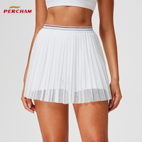 Jupe-short de tennis plissée taille haute pour femme avec bande contrastante, jupe de sport en maille 2-en-1 avec short intégré, logo personnalisé