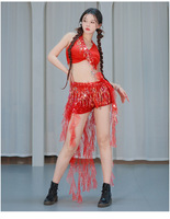Tenues de danse exotiques, ensembles de strip-teaseuse, vêtements de danse exotiques, foulard de danse du ventre à sequins et franges, vêtements de danse en maille premium avec strass