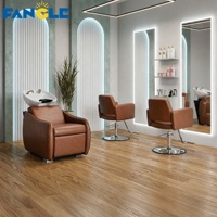 Fauteuil de lavage de luxe marron pour salons de coiffure, avec dispositif de pulvérisation d'eau, réglable et personnalisable, lit de lavage et chaise de barbier