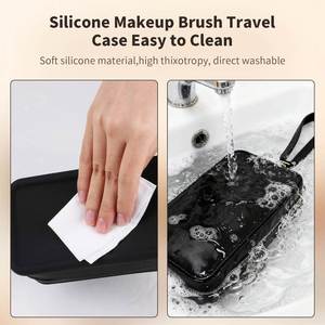 Custom Logo Silicone Fiber Portable <b>Makeup</b> <b>Brush</b> <b>Holder</b> Travel Cosmetic Bag Versatile Zipper Pouch With Handle Pack - Product Image 4