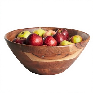 Tazones para Servir Ensaladas de Madera de Acacia Real, Hechos a Mano, Pulidos, Diseño Vintage, Ecológicos, Fáciles de Transportar, Ligeros, Decoración para el Hogar - Product Image 5