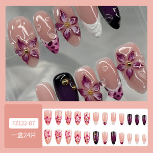 Faux ongles 3D faits main à presser, 24 pièces, forme amande, longueur moyenne, style French, pour un look romantique, vente en gros de décalcomanies pour ongles - Product Image 2