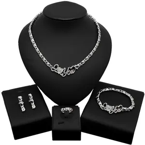 Yulaili Hôn Và Ôm Xo Tình Yêu Nhỏ Mạ Bạc Phụ Nữ Jewelry Sets Spot GIÂY Phong Cách Pop Mỹ I Love You Jewelry Set X0010