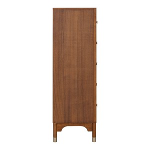 Cómoda Alta Contemporánea de Madera con Cinco Cajones, Acabado en Nogal y Patas con Detalles Dorados (1 Pieza) - Product Image 6