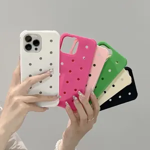 Bulk Diy Back Cover Hole Crocks Hold Croc Charms Phone Case Silicone Soft Rubber Shell For Iphone 14 Plus 13 12 11 Pro Max