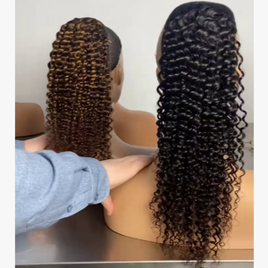 Queue de cheval en cheveux humains naturels bouclés profonds, extensions de cheveux naturels, prix de gros, queue de cheval à cordon de serrage de haute qualité, fournisseurs de cheveux humains - Product Image 1