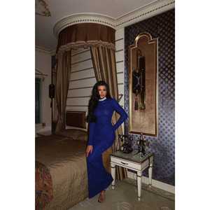 Robe de soirée bleu marine scintillante Antina, manches courtes, longueur ras du sol, avec perles, grande taille, pour soirées et banquets - Product Image 5