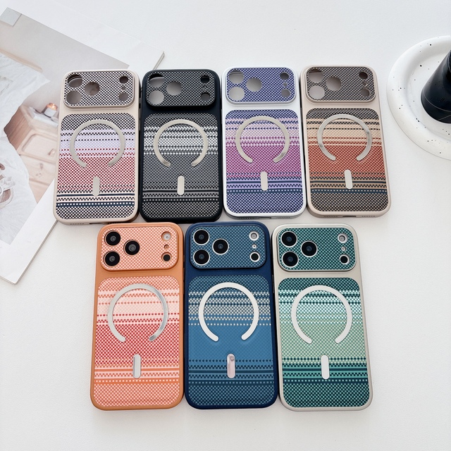 Compatible with iPhone 17 magnetic phone case, 16 Pro Max magnetic phone case, carbon fiber striped leather protective case