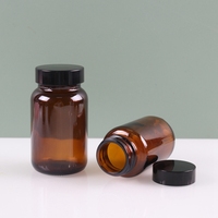Botol pil kaca Amber 150ml dengan tutup hitam dan penggaris Tekan