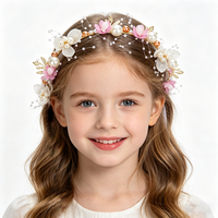 Couronne de fleurs et de perles pour cheveux, ruban réglable pour enfants, filles, demoiselles d'honneur, première communion, anniversaire, accessoires pour cheveux photo
