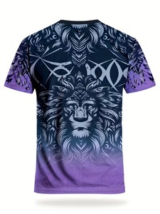 Camiseta de Manga Corta para Hombre Estilo Inglés con Estampado por Sublimación, Corte Regular, Cuello Redondo, Diseño Morado y Negro - Product Image 4