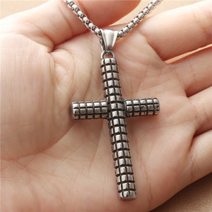 Stainless Steel <b>Cross</b> Pendant Necklace Men's Geometric Design Punk Style Fashion Jewelry 19mm - Product Image 2