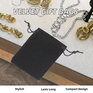 Sac à bijoux en velours noir, fourre-tout en flanelle douce avec cordon de serrage pour emballage cadeau de bijoux, vente en gros, directement de l'usine - Product Image 2