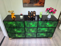 Meuble de rangement vert, console d'entrée, armoire nordique en bois avec 9 tiroirs, meuble de rangement rotatif, armoire en bois