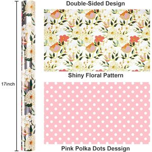 Floral Wrapping Paper Roll 46.8 Sq Ft Metallic Foil Reversible Polka Dot Design For <b>Bridal</b> Shower Gift <b>Wrap</b> Decorative - Product Image 3