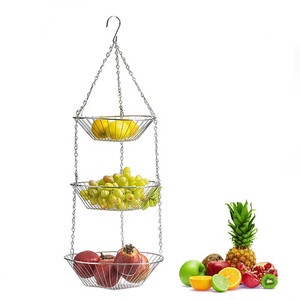 Étagère de rangement à fruits en métal à 3 niveaux avec chaînes pour la cuisine - Product Image 1