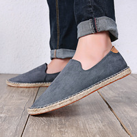 Espadrilles pour hommes à enfiler, style pêcheur, en lin et paille tressés, dessus en PU, semelle intermédiaire en jute, semelle extérieure en caoutchouc respirante