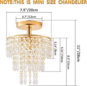Petit lustre en cristal, luminaire de plafond encastré, gouttes de pluie en cristal, base E26, mini lustre idéal pour la chambre à coucher, le salon - Product Image 5