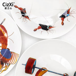 Assiettes <span class=keywords><strong>de</strong></span> présentation en porcelaine écologiques à motif <span class=keywords><strong>de</strong></span> fruits <span class=keywords><strong>de</strong></span> <span class=keywords><strong>mer</strong></span> et <span class=keywords><strong>de</strong></span> la vie marine, design personnalisé, lot d'assiettes, décoration d'intérieur, service <span class=keywords><strong>de</strong></span> table - Product Image 4