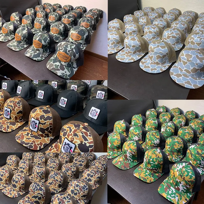 Parche de cuero bordado personalizado gorras de béisbol ajustadas Camo Trucker Hat Richardson 168 7 Panel Richardson 112 Trucker Hat