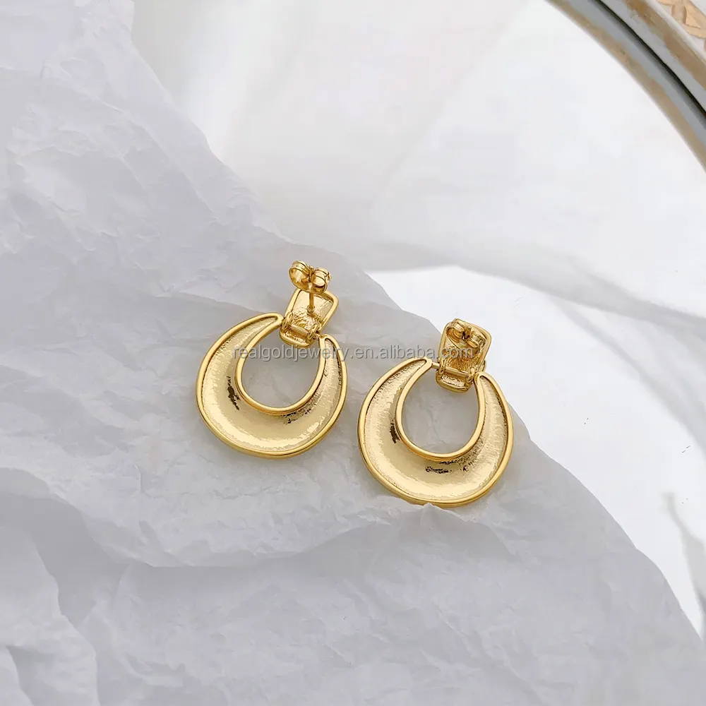 Big Size Brass Hoop Earrings Plain Simple Design Gold Color Plated Brass Earring Hot Sale Brass Jewelry For Woman Wholesale