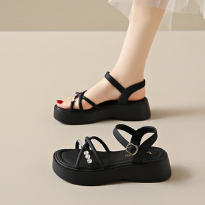 0516 LYKU Women's Spring/Autumn/Summer Sporty Slip-On Platform Sandals Breathable Anti-Slip Evergreen PU <b>Upper</b> Casual Fashion - Product Image 1