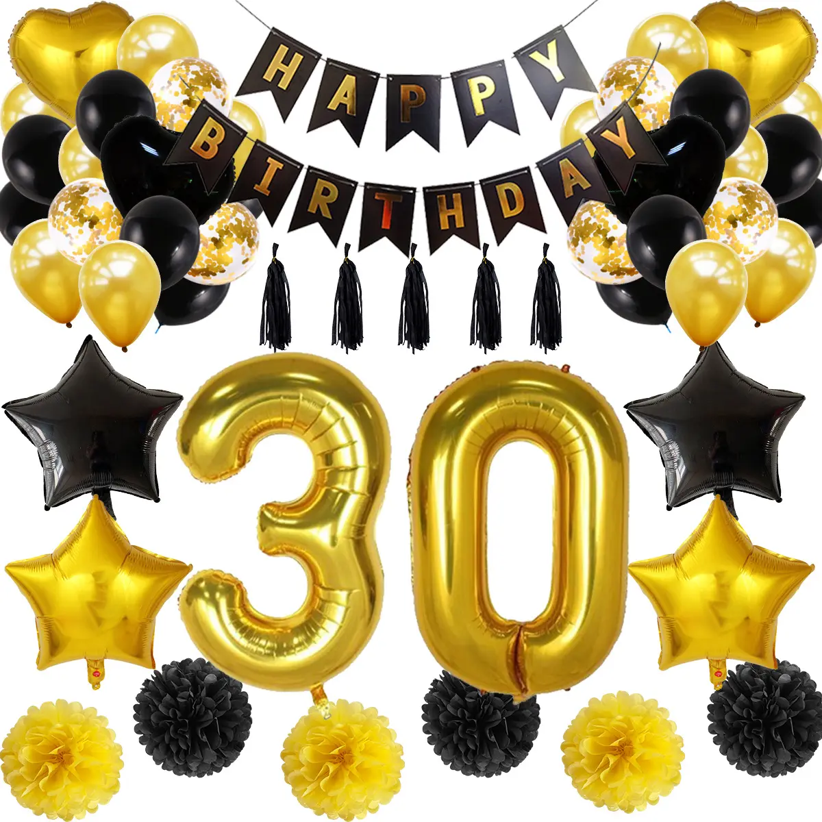 Vente en gros de ballons ronds en latex de 18 pouces, ensemble de ballons en aluminium de 30 ans pour fête d'anniversaire