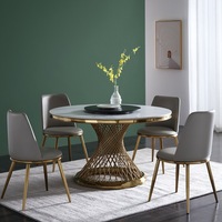 Ensemble de table à manger de luxe, nouveau design moderne, bon marché, cadre en acier inoxydable, haut en marbre, table ronde de restaurant, à la mode