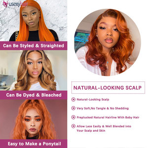 Perruque <span class=keywords><strong>de</strong></span> cheveux humains ondulés 13x6, <span class=keywords><strong>orange</strong></span> gingembre pré-plumée HD, perruque frontale en dentelle colorée à porter pour les femmes - Product Image 6