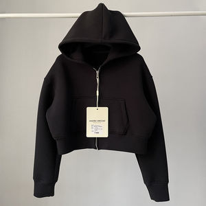 Felpa Corta da <span class=keywords><strong>Donna</strong></span> Personalizzata con Cappuccio in Tessuto Air Layer Tinta Unita, Stile Sportivo Autunnale, Top Crop - Product Image 3