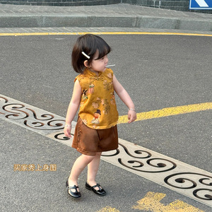 Tongxingyuan Girls Chinese Style Vest Shorts Set Summer Baby Toddler Traditional Clothing Two Piece Outfit - Product Image 2