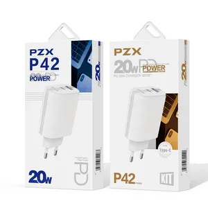PZX P42 מפעל Oem Odm סיטונאי 2 יציאות מהיר תשלום 3.0 Usb C מטען פ"ד 20w נייד טלפון מטען מתאם עם פ"ד כבל