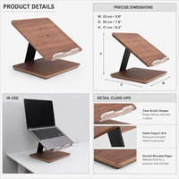 Support d'affichage pliable pour ordinateur portable et tablette, design trépied à double axe réglable, texture bois, installation sur bureau