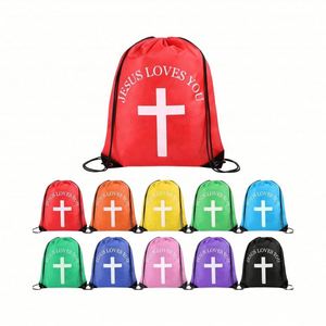 Multicolor Jesus Loves You Drawstring Backpack Bulk <b>Easter</b> Church <b>Gifts</b> Christian Religious Polyester <b>Gift</b> <b>Bag</b> - Product Image 2