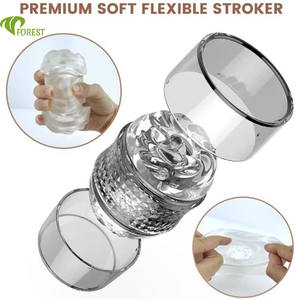 אוננות גברית כוס TPE רכה שקופה עם תעלה ספירלית כפולה, צעצוע מין ידני למבוגרים, אוננות עם תעלה ספירלית - Product Image 1