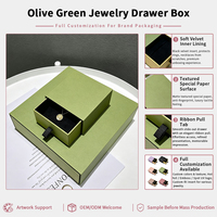 Boîte cadeau tiroir vert olive pour bijoux, boîte d'emballage rigide en carton doublée de velours avec tiroir doré, logo personnalisé, vente en gros
